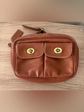 Coach British Tan RARE #0516 Pocket Belt Bag Brass Turn lock